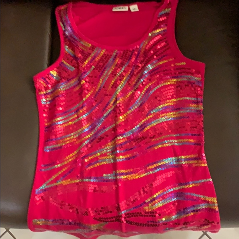 Pink sparkly top.